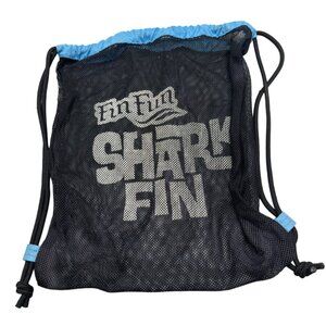 Fin fun Shark Fin Swim Mesh Bag Black/Blue drawstring 12.5x14" READ
